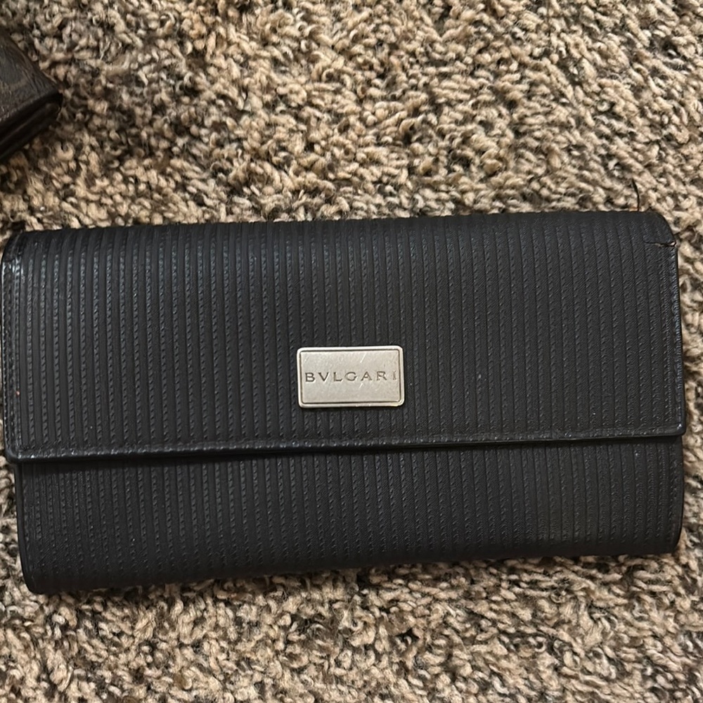 Bulgari Black Textured Wallet with Silver Accent